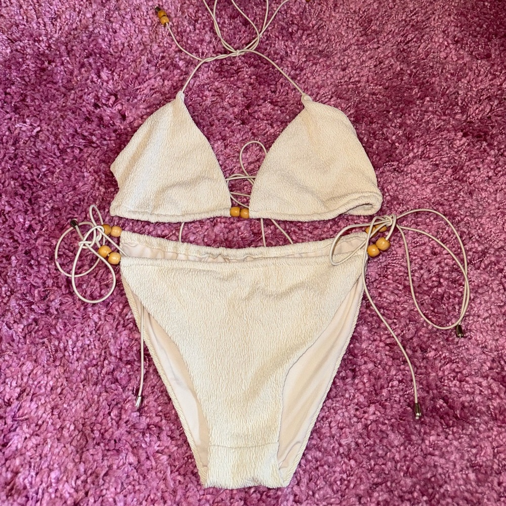 Cream Textured Bikini Set